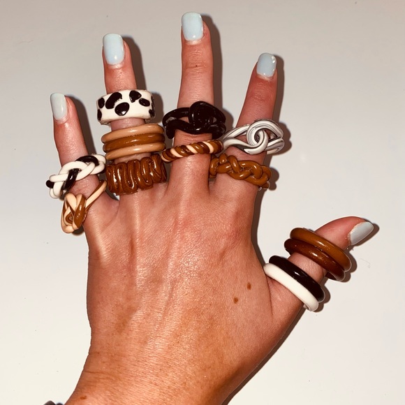 Jewelry - Chunky clay rings - neutral set of 5